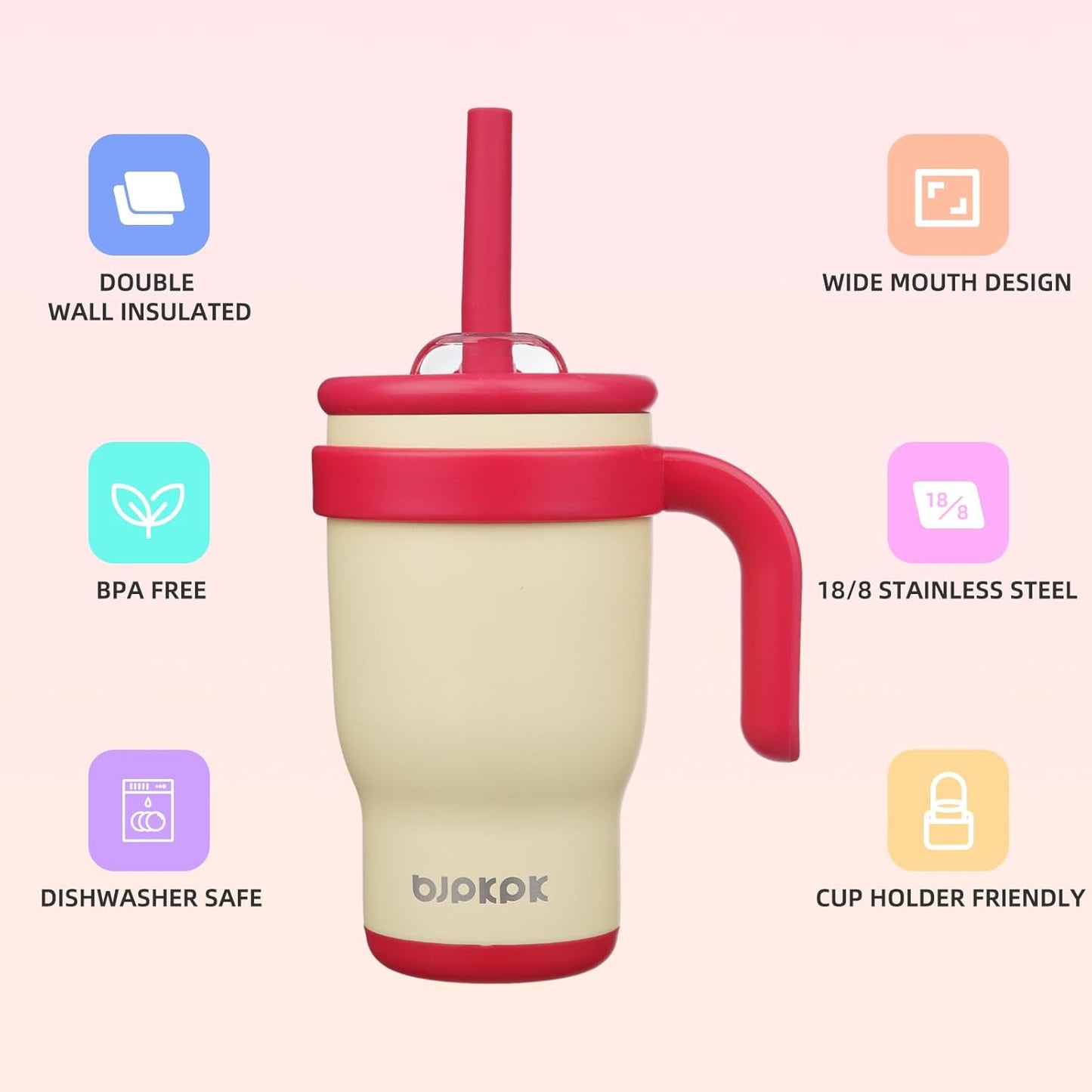 14 oz Insulated Water Bottle with Handle & Straw, Stainless Steel | Double Wall Vacuum, Leak Proof, Sweatproof, Wide Mouth, BPA Free, Dishwasher Safe, Keeps Cold/Hot, Travel, Green