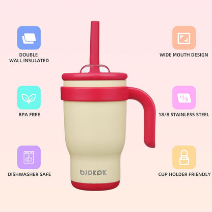 14 oz Insulated Water Bottle with Handle & Straw, Stainless Steel | Double Wall Vacuum, Leak Proof, Sweatproof, Wide Mouth, BPA Free, Dishwasher Safe, Keeps Cold/Hot, Travel, Green