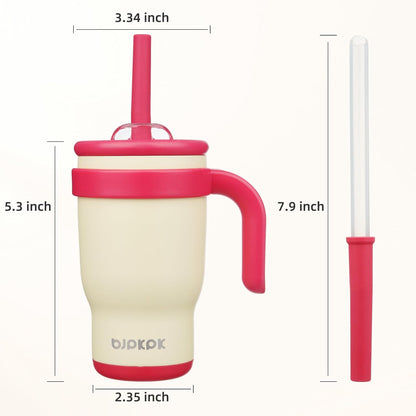 14 oz Insulated Water Bottle with Handle & Straw, Stainless Steel | Double Wall Vacuum, Leak Proof, Sweatproof, Wide Mouth, BPA Free, Dishwasher Safe, Keeps Cold/Hot, Travel, Green