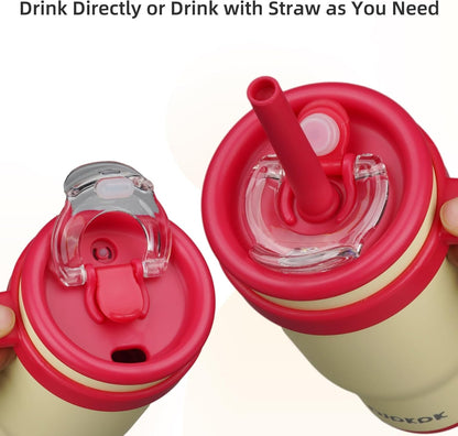 14 oz Insulated Water Bottle with Handle & Straw, Stainless Steel | Double Wall Vacuum, Leak Proof, Sweatproof, Wide Mouth, BPA Free, Dishwasher Safe, Keeps Cold/Hot, Travel, Green