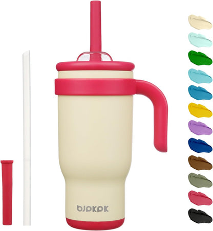 14 oz Insulated Water Bottle with Handle & Straw, Stainless Steel | Double Wall Vacuum, Leak Proof, Sweatproof, Wide Mouth, BPA Free, Dishwasher Safe, Keeps Cold/Hot, Travel, Green