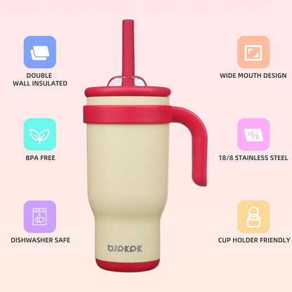 14 oz Insulated Water Bottle with Handle & Straw, Stainless Steel | Double Wall Vacuum, Leak Proof, Sweatproof, Wide Mouth, BPA Free, Dishwasher Safe, Keeps Cold/Hot, Travel, Green
