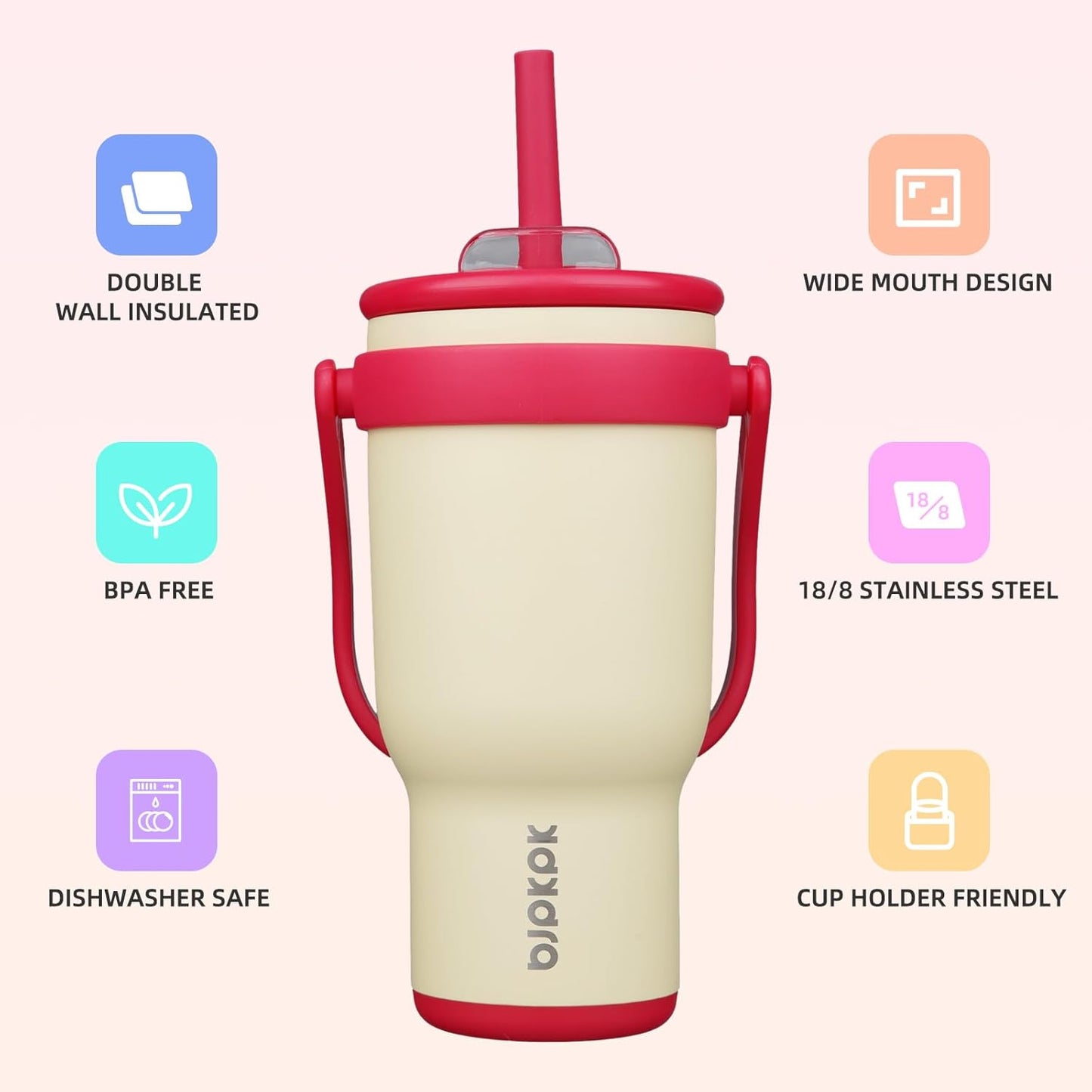 14 oz Insulated Water Bottle with Handle & Straw, Stainless Steel | Double Wall Vacuum, Leak Proof, Sweatproof, Wide Mouth, BPA Free, Dishwasher Safe, Keeps Cold/Hot, Travel, Green