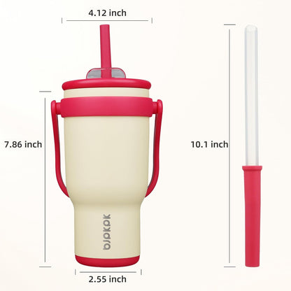 14 oz Insulated Water Bottle with Handle & Straw, Stainless Steel | Double Wall Vacuum, Leak Proof, Sweatproof, Wide Mouth, BPA Free, Dishwasher Safe, Keeps Cold/Hot, Travel, Green