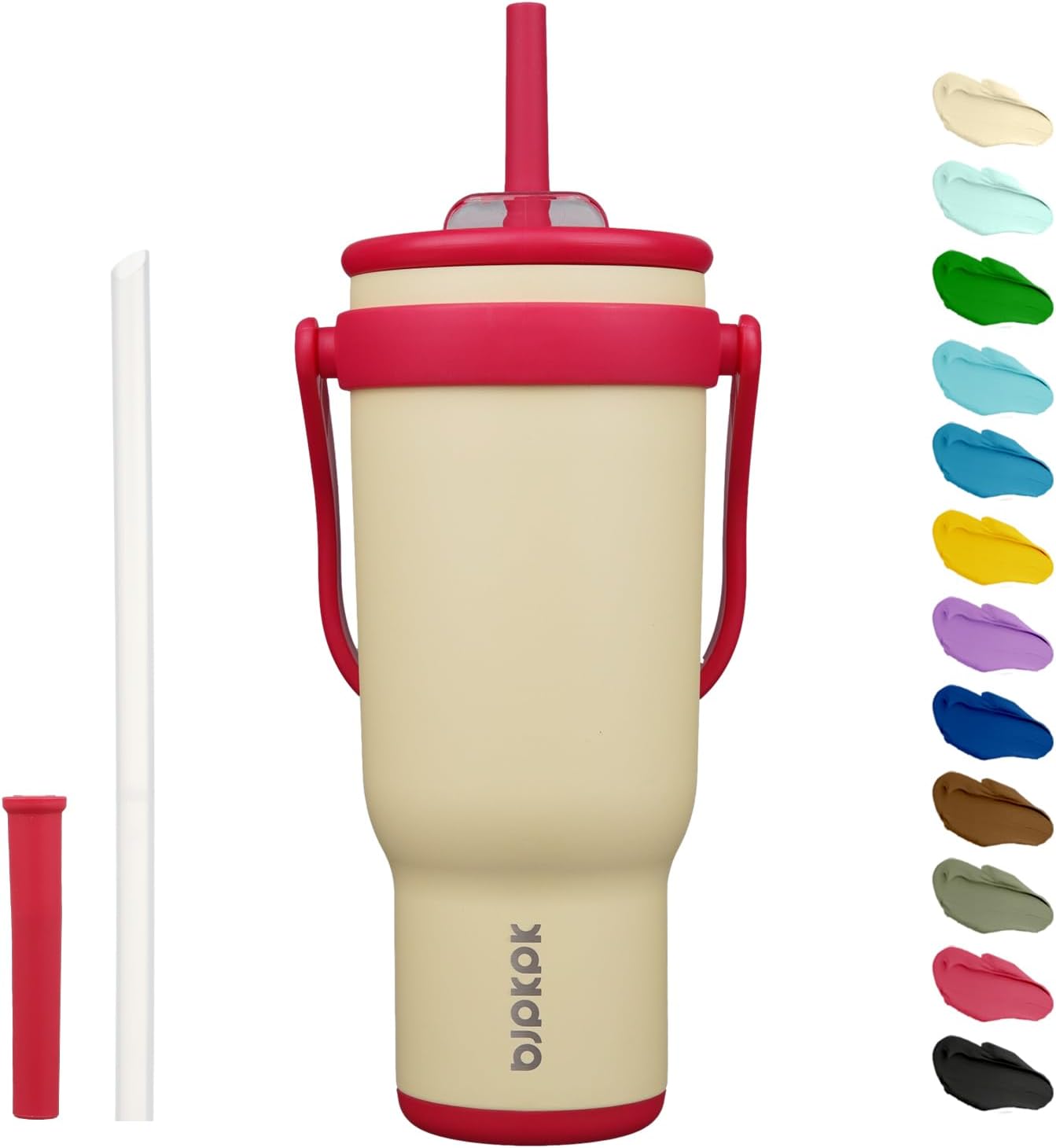 14 oz Insulated Water Bottle with Handle & Straw, Stainless Steel | Double Wall Vacuum, Leak Proof, Sweatproof, Wide Mouth, BPA Free, Dishwasher Safe, Keeps Cold/Hot, Travel, Green