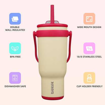 14 oz Insulated Water Bottle with Handle & Straw, Stainless Steel | Double Wall Vacuum, Leak Proof, Sweatproof, Wide Mouth, BPA Free, Dishwasher Safe, Keeps Cold/Hot, Travel, Green