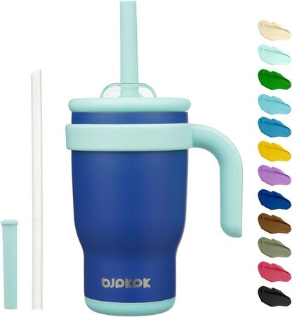 14 oz Insulated Water Bottle with Handle & Straw, Stainless Steel | Double Wall Vacuum, Leak Proof, Sweatproof, Wide Mouth, BPA Free, Dishwasher Safe, Keeps Cold/Hot, Travel, Green