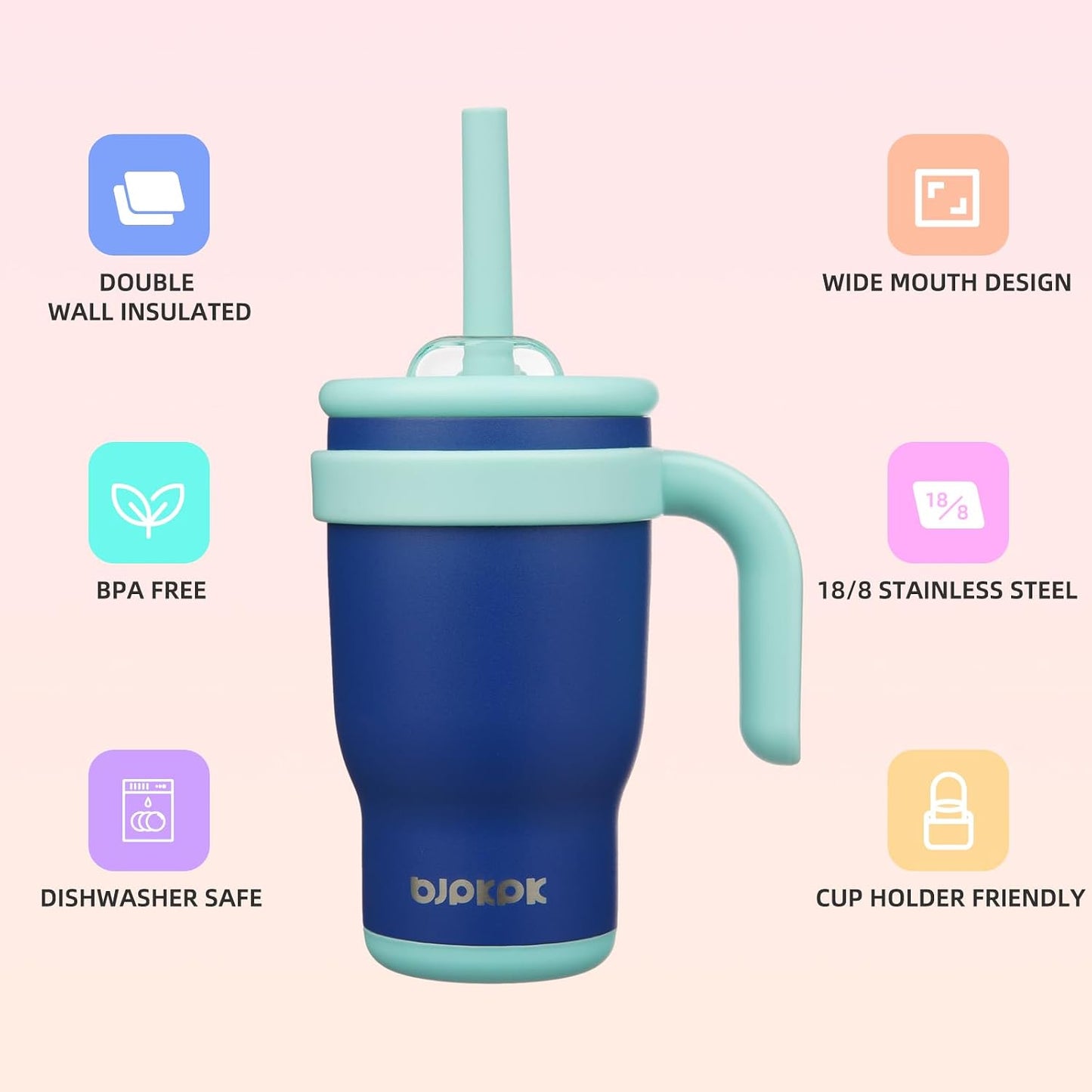 14 oz Insulated Water Bottle with Handle & Straw, Stainless Steel | Double Wall Vacuum, Leak Proof, Sweatproof, Wide Mouth, BPA Free, Dishwasher Safe, Keeps Cold/Hot, Travel, Green