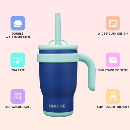 14 oz Insulated Water Bottle with Handle & Straw, Stainless Steel | Double Wall Vacuum, Leak Proof, Sweatproof, Wide Mouth, BPA Free, Dishwasher Safe, Keeps Cold/Hot, Travel, Green