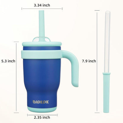 14 oz Insulated Water Bottle with Handle & Straw, Stainless Steel | Double Wall Vacuum, Leak Proof, Sweatproof, Wide Mouth, BPA Free, Dishwasher Safe, Keeps Cold/Hot, Travel, Green