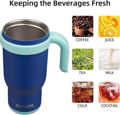 14 oz Insulated Water Bottle with Handle & Straw, Stainless Steel | Double Wall Vacuum, Leak Proof, Sweatproof, Wide Mouth, BPA Free, Dishwasher Safe, Keeps Cold/Hot, Travel, Green