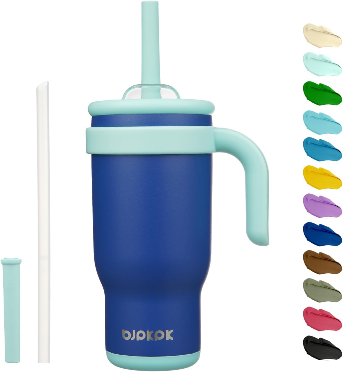 14 oz Insulated Water Bottle with Handle & Straw, Stainless Steel | Double Wall Vacuum, Leak Proof, Sweatproof, Wide Mouth, BPA Free, Dishwasher Safe, Keeps Cold/Hot, Travel, Green