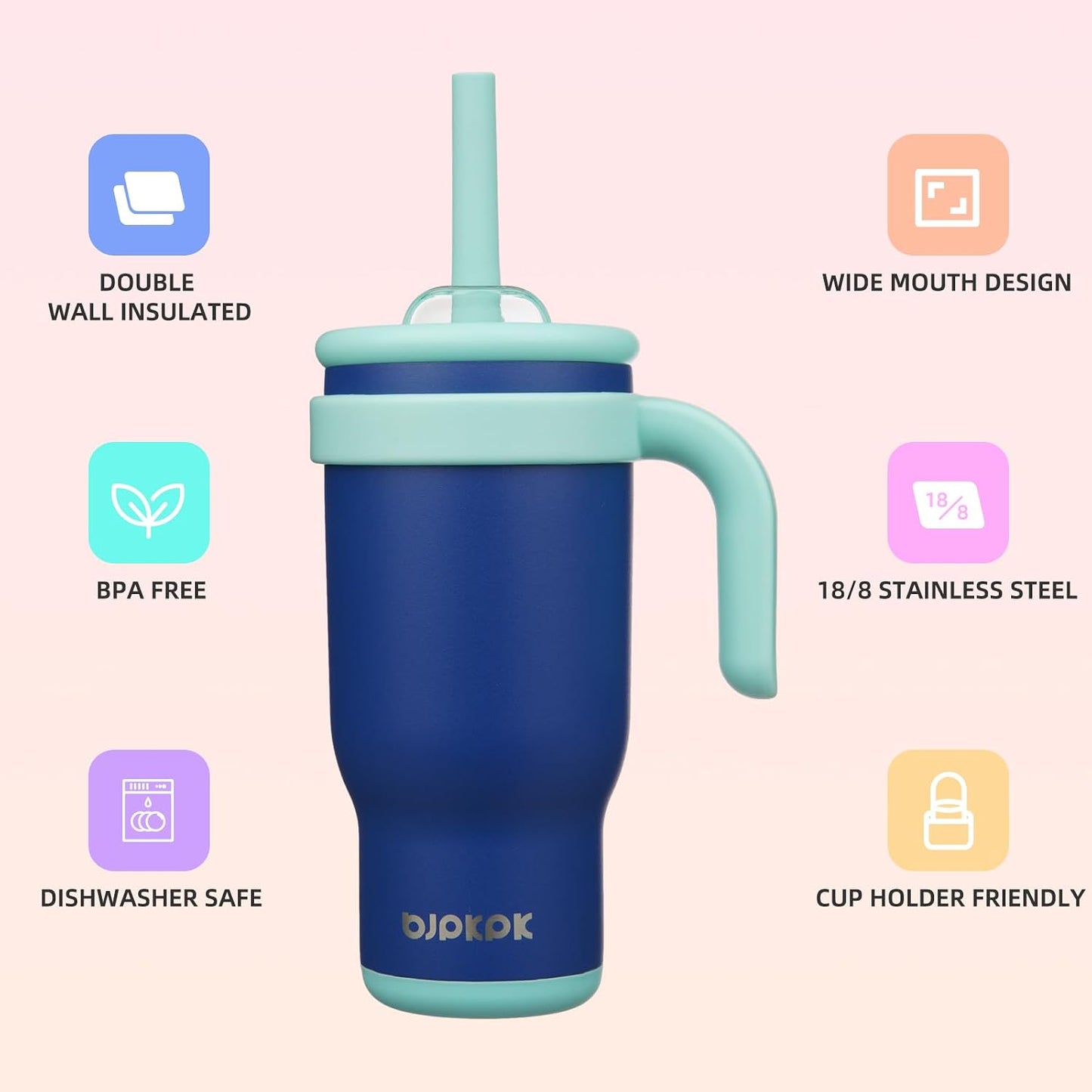 14 oz Insulated Water Bottle with Handle & Straw, Stainless Steel | Double Wall Vacuum, Leak Proof, Sweatproof, Wide Mouth, BPA Free, Dishwasher Safe, Keeps Cold/Hot, Travel, Green