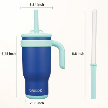 14 oz Insulated Water Bottle with Handle & Straw, Stainless Steel | Double Wall Vacuum, Leak Proof, Sweatproof, Wide Mouth, BPA Free, Dishwasher Safe, Keeps Cold/Hot, Travel, Green