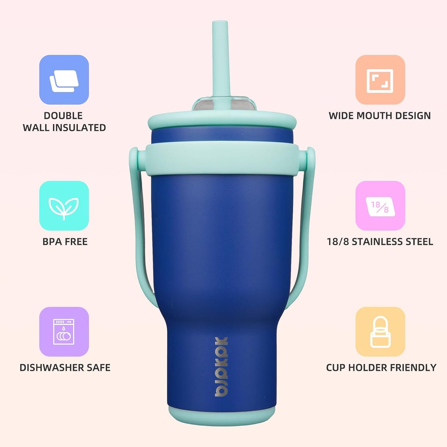 14 oz Insulated Water Bottle with Handle & Straw, Stainless Steel | Double Wall Vacuum, Leak Proof, Sweatproof, Wide Mouth, BPA Free, Dishwasher Safe, Keeps Cold/Hot, Travel, Green