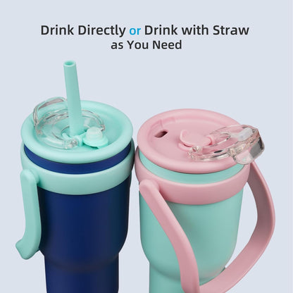 14 oz Insulated Water Bottle with Handle & Straw, Stainless Steel | Double Wall Vacuum, Leak Proof, Sweatproof, Wide Mouth, BPA Free, Dishwasher Safe, Keeps Cold/Hot, Travel, Green