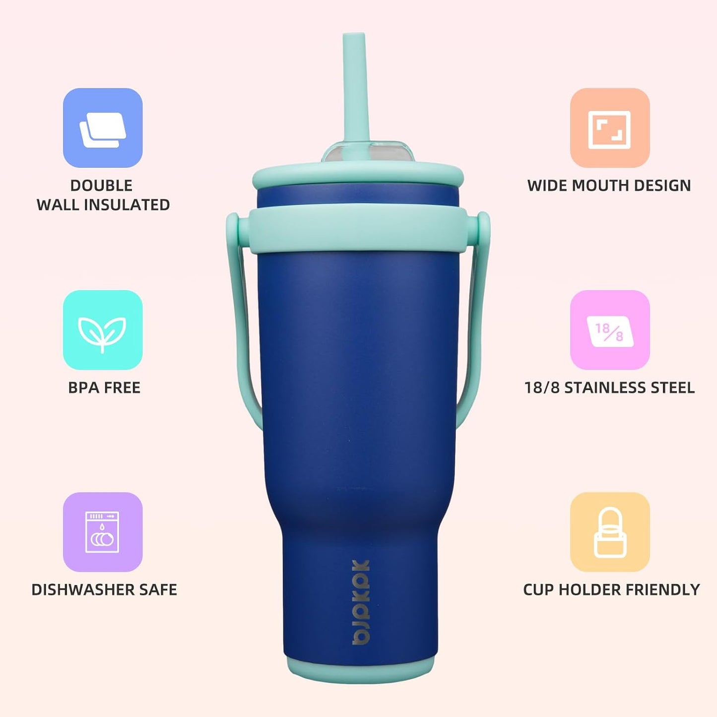 14 oz Insulated Water Bottle with Handle & Straw, Stainless Steel | Double Wall Vacuum, Leak Proof, Sweatproof, Wide Mouth, BPA Free, Dishwasher Safe, Keeps Cold/Hot, Travel, Green