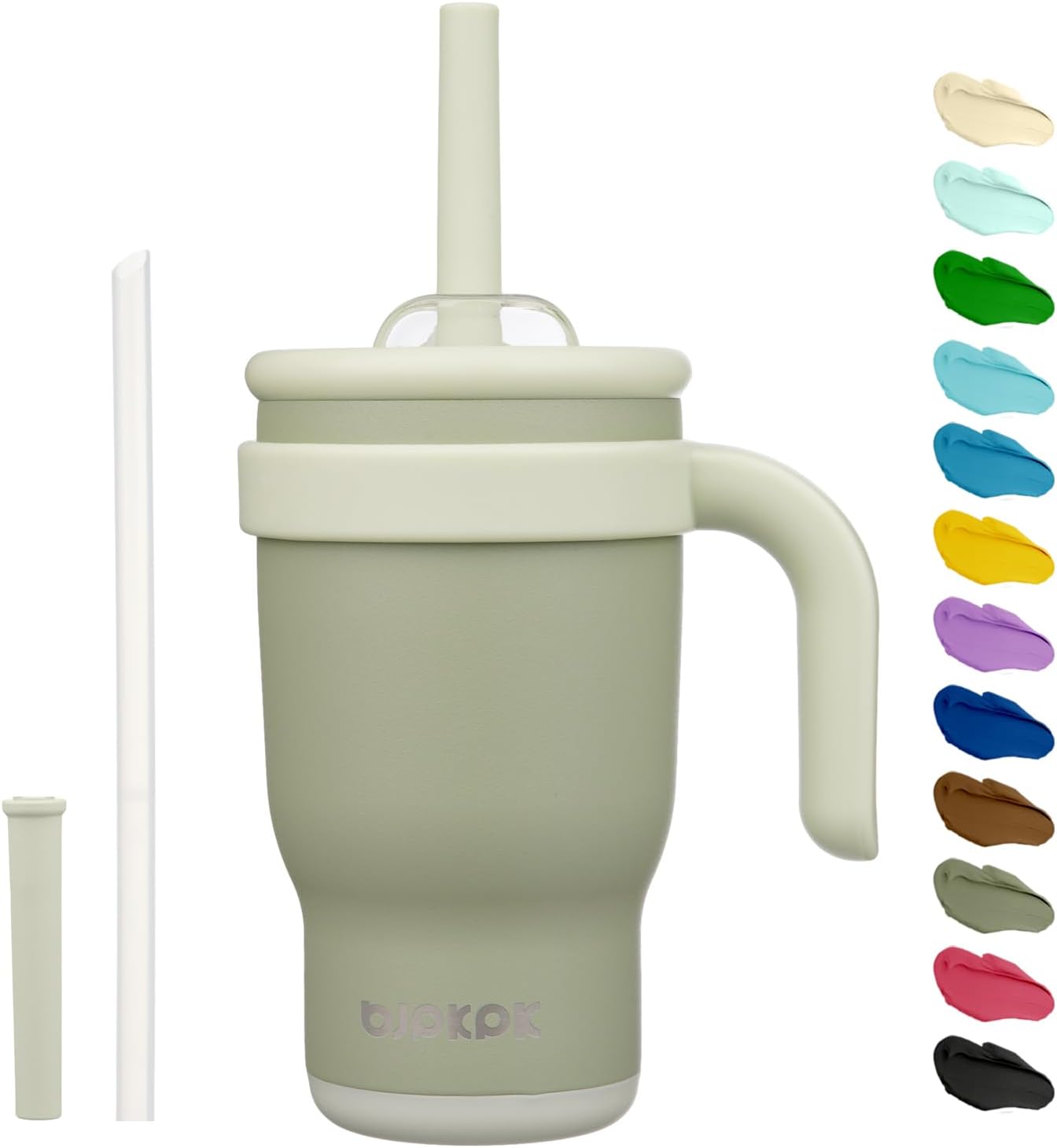 14 oz Insulated Water Bottle with Handle & Straw, Stainless Steel | Double Wall Vacuum, Leak Proof, Sweatproof, Wide Mouth, BPA Free, Dishwasher Safe, Keeps Cold/Hot, Travel, Green
