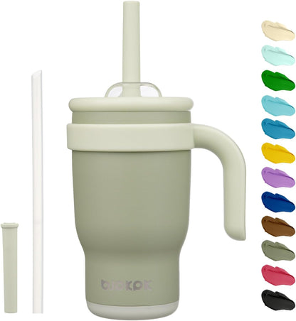 14 oz Insulated Water Bottle with Handle & Straw, Stainless Steel | Double Wall Vacuum, Leak Proof, Sweatproof, Wide Mouth, BPA Free, Dishwasher Safe, Keeps Cold/Hot, Travel, Green
