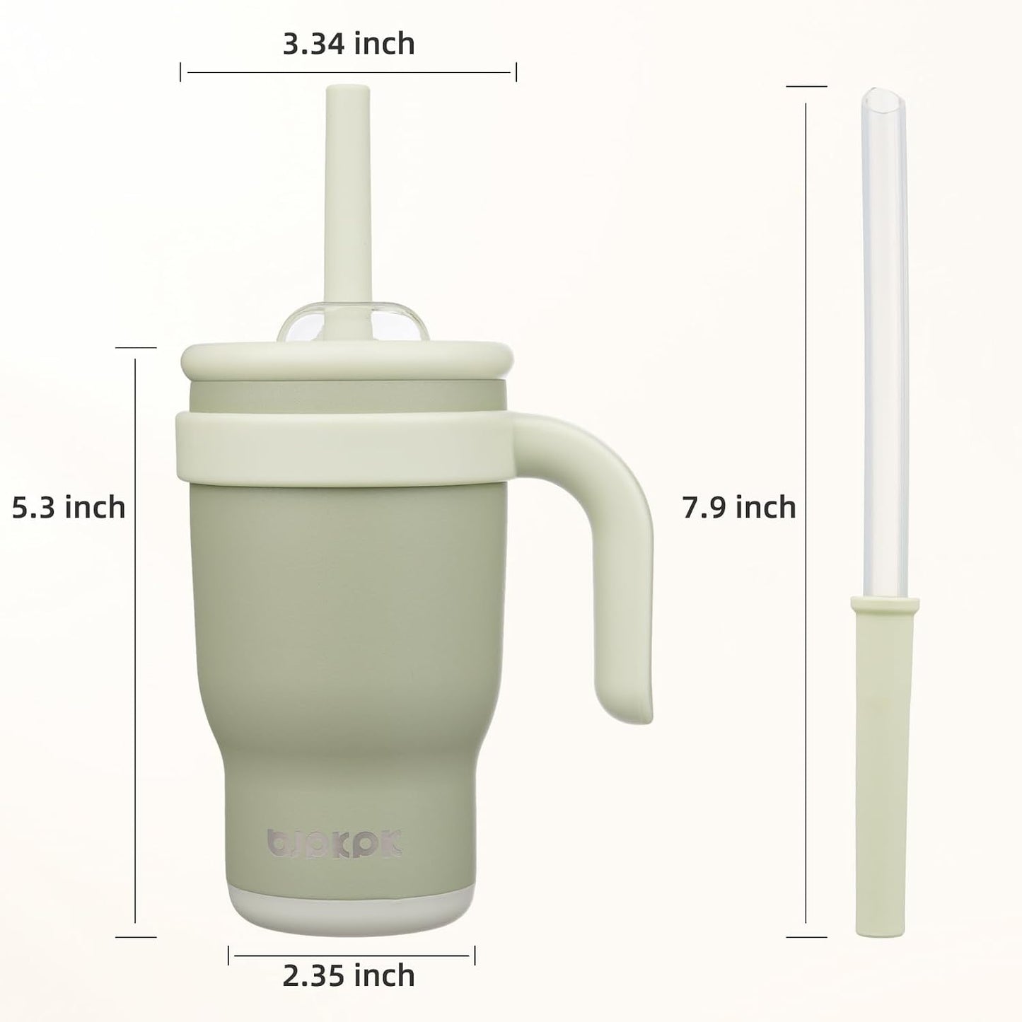 14 oz Insulated Water Bottle with Handle & Straw, Stainless Steel | Double Wall Vacuum, Leak Proof, Sweatproof, Wide Mouth, BPA Free, Dishwasher Safe, Keeps Cold/Hot, Travel, Green