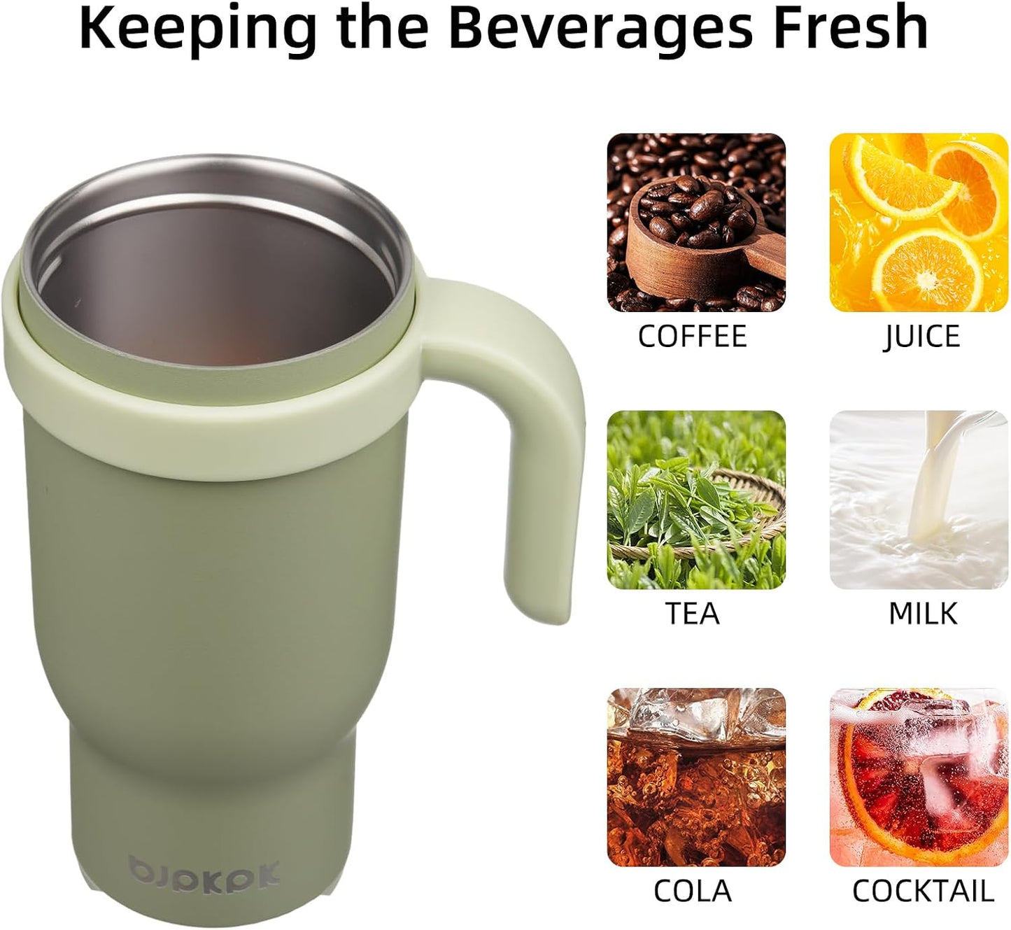 14 oz Insulated Water Bottle with Handle & Straw, Stainless Steel | Double Wall Vacuum, Leak Proof, Sweatproof, Wide Mouth, BPA Free, Dishwasher Safe, Keeps Cold/Hot, Travel, Green