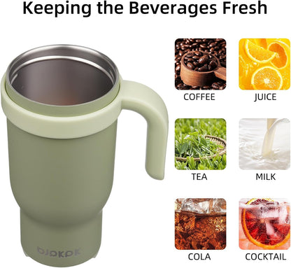 14 oz Insulated Water Bottle with Handle & Straw, Stainless Steel | Double Wall Vacuum, Leak Proof, Sweatproof, Wide Mouth, BPA Free, Dishwasher Safe, Keeps Cold/Hot, Travel, Green