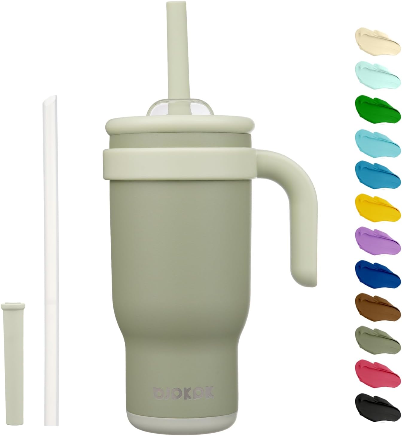14 oz Insulated Water Bottle with Handle & Straw, Stainless Steel | Double Wall Vacuum, Leak Proof, Sweatproof, Wide Mouth, BPA Free, Dishwasher Safe, Keeps Cold/Hot, Travel, Green