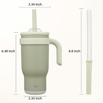 14 oz Insulated Water Bottle with Handle & Straw, Stainless Steel | Double Wall Vacuum, Leak Proof, Sweatproof, Wide Mouth, BPA Free, Dishwasher Safe, Keeps Cold/Hot, Travel, Green