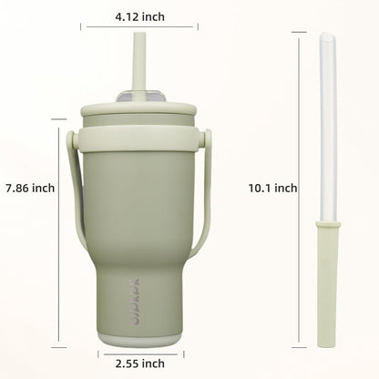 14 oz Insulated Water Bottle with Handle & Straw, Stainless Steel | Double Wall Vacuum, Leak Proof, Sweatproof, Wide Mouth, BPA Free, Dishwasher Safe, Keeps Cold/Hot, Travel, Green