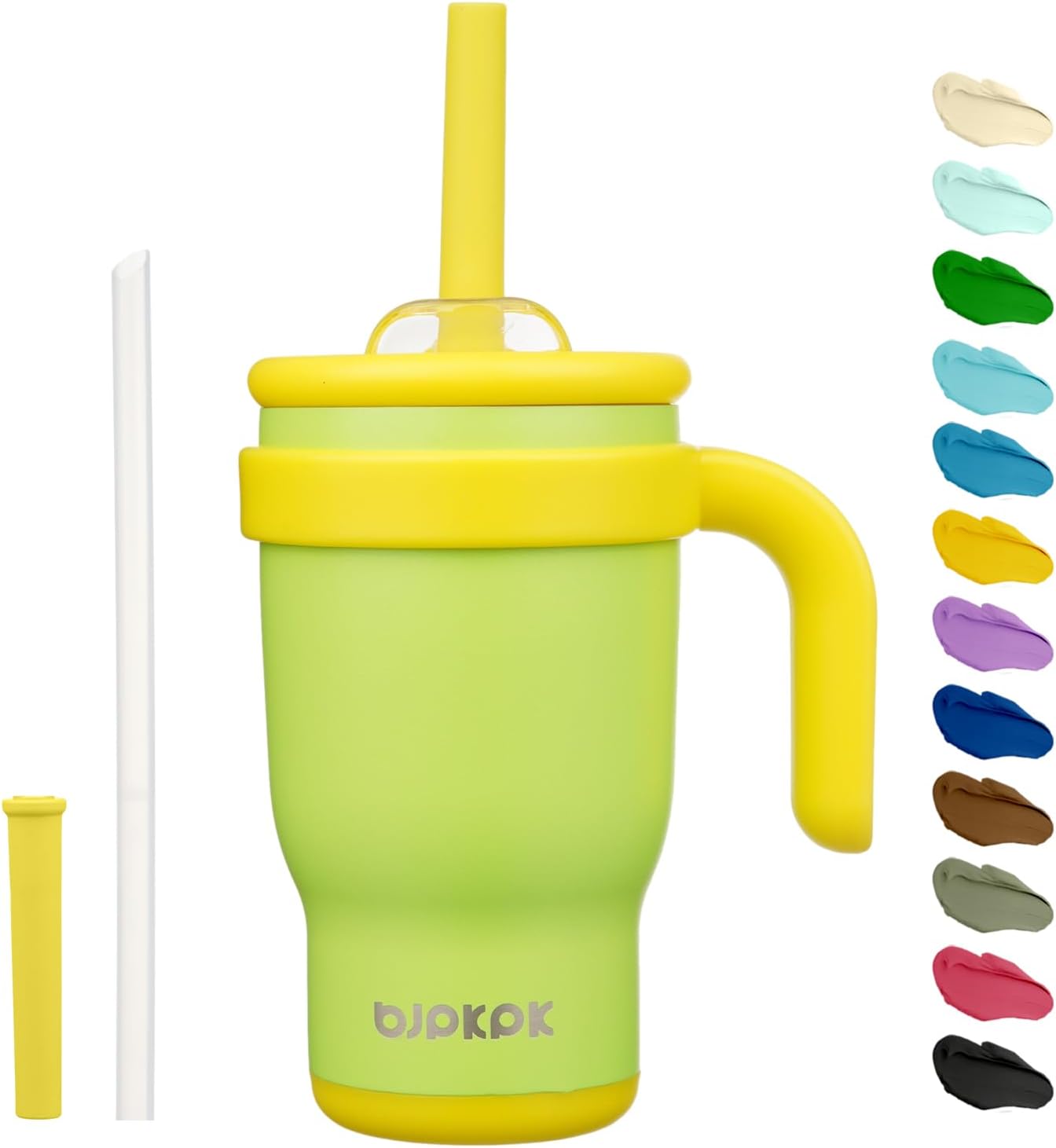 14 oz Insulated Water Bottle with Handle & Straw, Stainless Steel | Double Wall Vacuum, Leak Proof, Sweatproof, Wide Mouth, BPA Free, Dishwasher Safe, Keeps Cold/Hot, Travel, Green