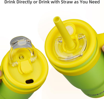 14 oz Insulated Water Bottle with Handle & Straw, Stainless Steel | Double Wall Vacuum, Leak Proof, Sweatproof, Wide Mouth, BPA Free, Dishwasher Safe, Keeps Cold/Hot, Travel, Green
