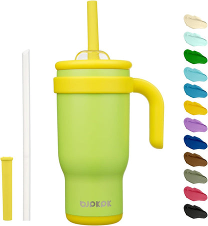 14 oz Insulated Water Bottle with Handle & Straw, Stainless Steel | Double Wall Vacuum, Leak Proof, Sweatproof, Wide Mouth, BPA Free, Dishwasher Safe, Keeps Cold/Hot, Travel, Green