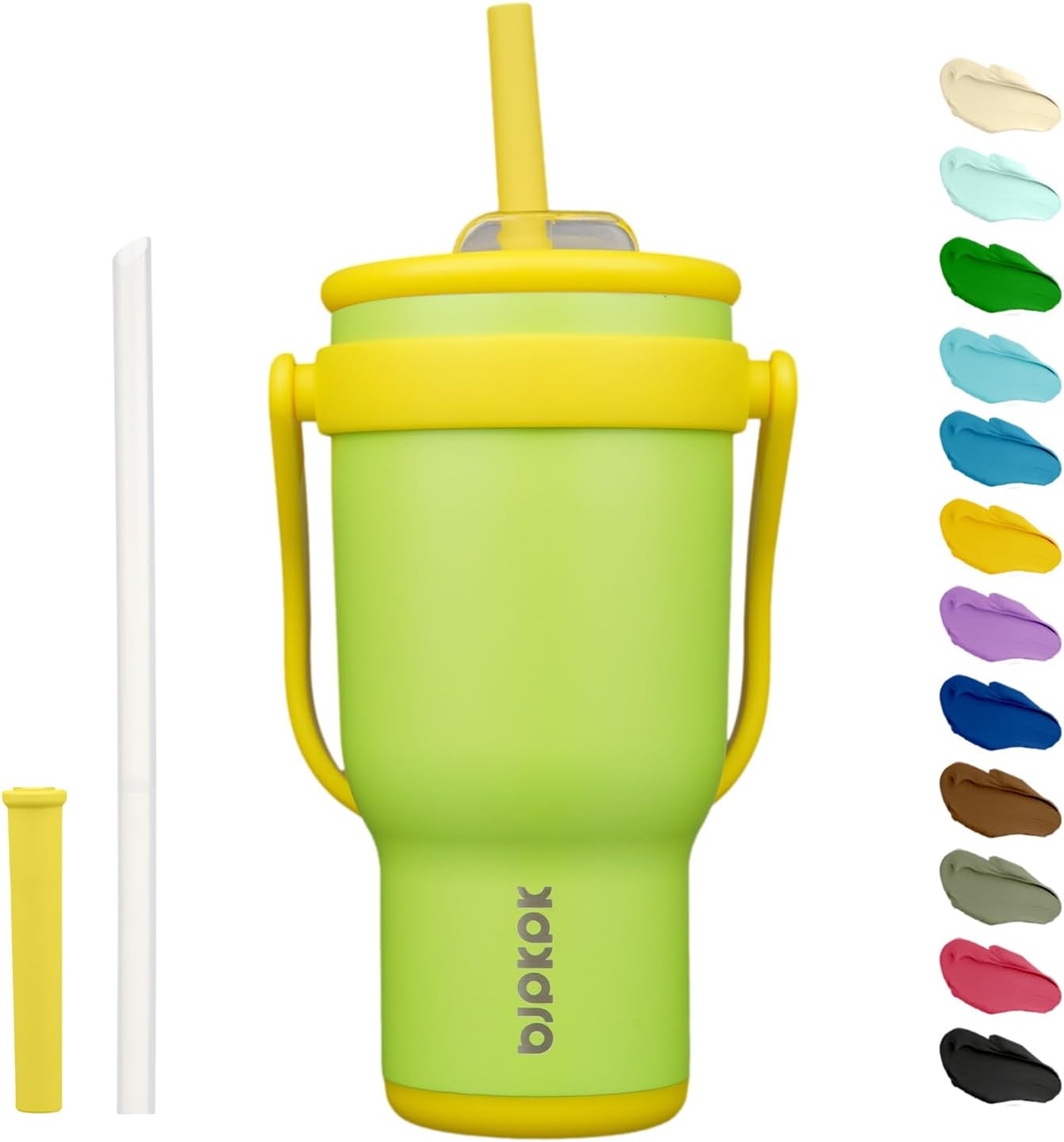 14 oz Insulated Water Bottle with Handle & Straw, Stainless Steel | Double Wall Vacuum, Leak Proof, Sweatproof, Wide Mouth, BPA Free, Dishwasher Safe, Keeps Cold/Hot, Travel, Green