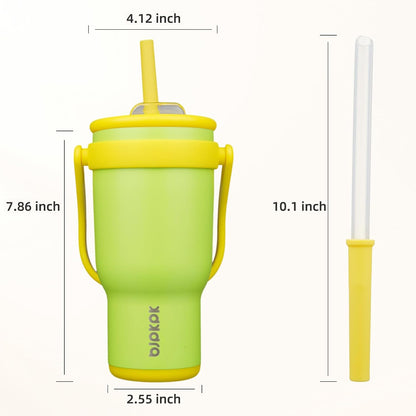 14 oz Insulated Water Bottle with Handle & Straw, Stainless Steel | Double Wall Vacuum, Leak Proof, Sweatproof, Wide Mouth, BPA Free, Dishwasher Safe, Keeps Cold/Hot, Travel, Green