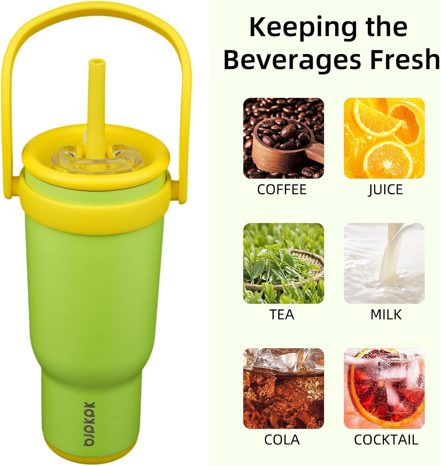 14 oz Insulated Water Bottle with Handle & Straw, Stainless Steel | Double Wall Vacuum, Leak Proof, Sweatproof, Wide Mouth, BPA Free, Dishwasher Safe, Keeps Cold/Hot, Travel, Green