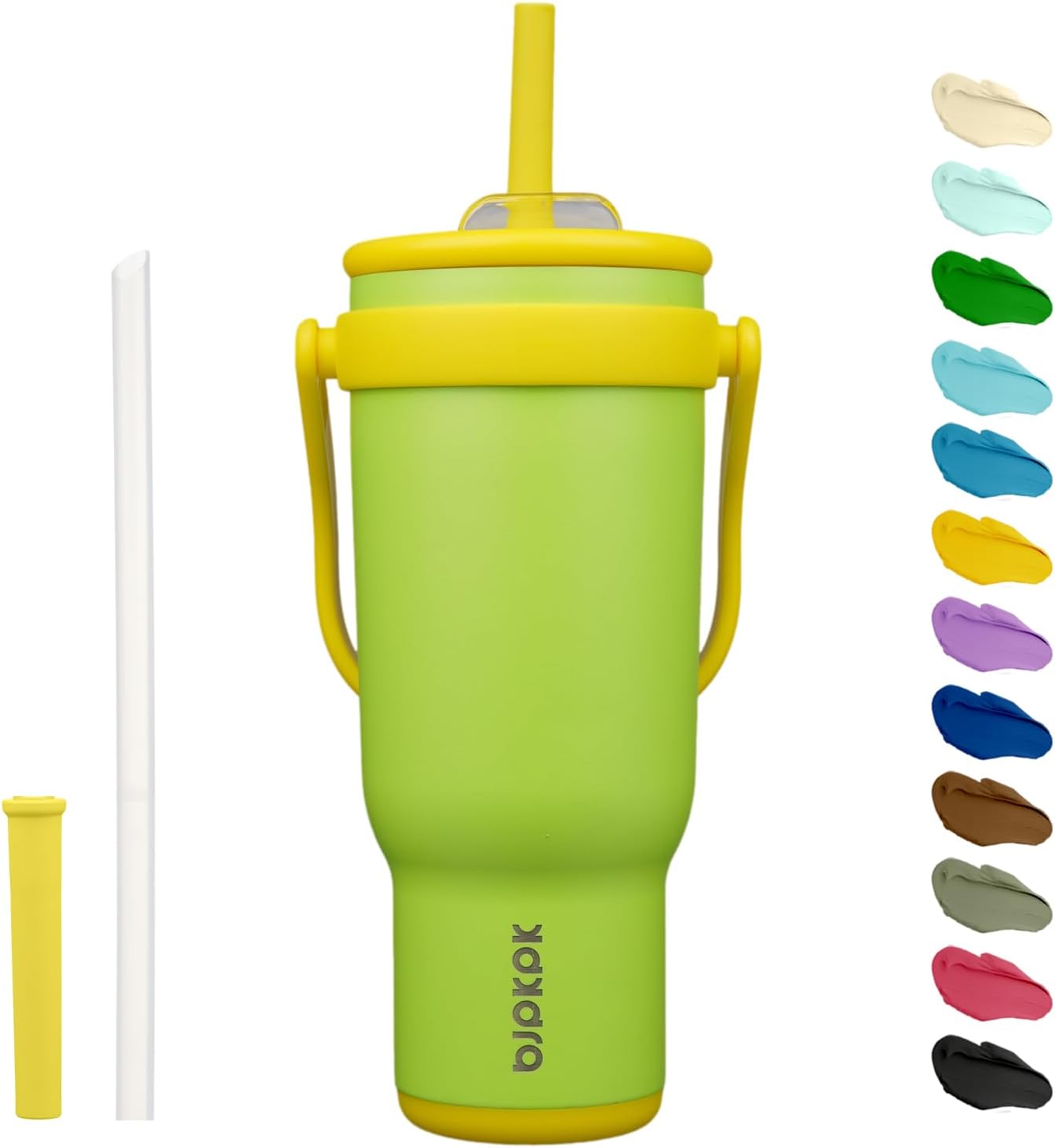 14 oz Insulated Water Bottle with Handle & Straw, Stainless Steel | Double Wall Vacuum, Leak Proof, Sweatproof, Wide Mouth, BPA Free, Dishwasher Safe, Keeps Cold/Hot, Travel, Green