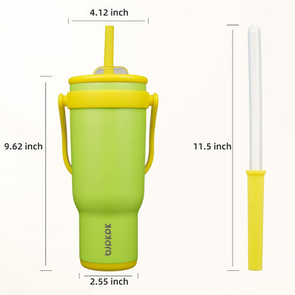 14 oz Insulated Water Bottle with Handle & Straw, Stainless Steel | Double Wall Vacuum, Leak Proof, Sweatproof, Wide Mouth, BPA Free, Dishwasher Safe, Keeps Cold/Hot, Travel, Green