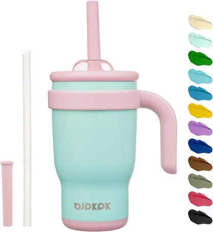 14 oz Insulated Water Bottle with Handle & Straw, Stainless Steel | Double Wall Vacuum, Leak Proof, Sweatproof, Wide Mouth, BPA Free, Dishwasher Safe, Keeps Cold/Hot, Travel, Green
