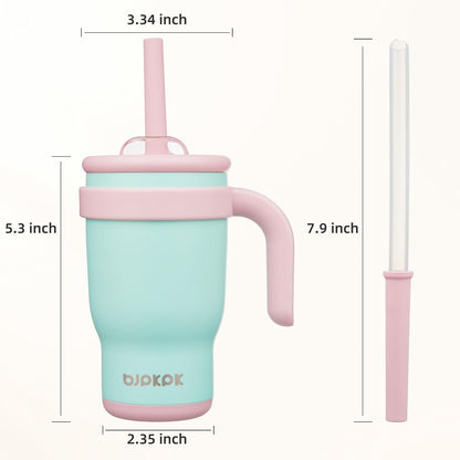 14 oz Insulated Water Bottle with Handle & Straw, Stainless Steel | Double Wall Vacuum, Leak Proof, Sweatproof, Wide Mouth, BPA Free, Dishwasher Safe, Keeps Cold/Hot, Travel, Green