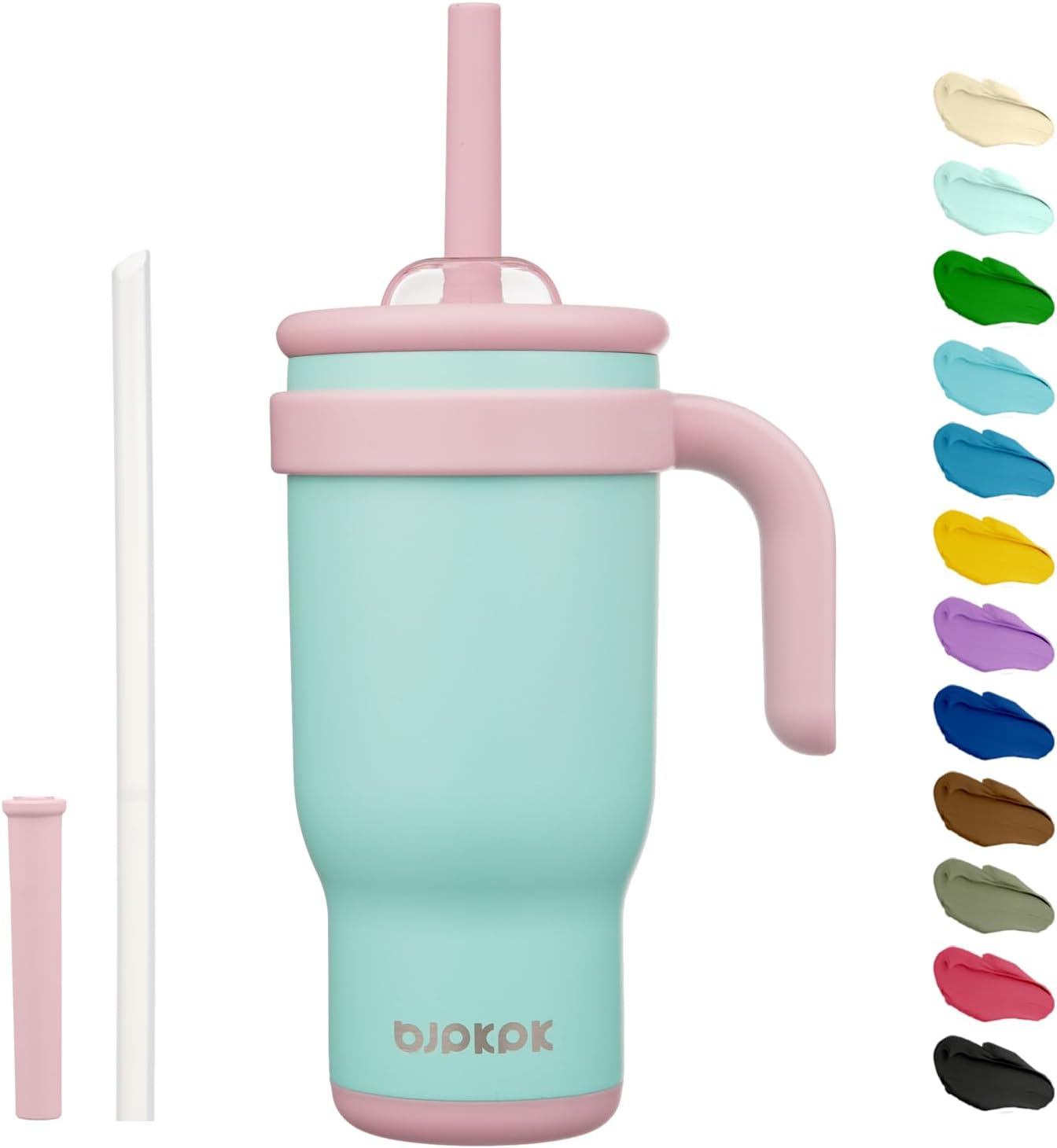 14 oz Insulated Water Bottle with Handle & Straw, Stainless Steel | Double Wall Vacuum, Leak Proof, Sweatproof, Wide Mouth, BPA Free, Dishwasher Safe, Keeps Cold/Hot, Travel, Green