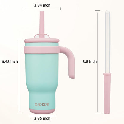 14 oz Insulated Water Bottle with Handle & Straw, Stainless Steel | Double Wall Vacuum, Leak Proof, Sweatproof, Wide Mouth, BPA Free, Dishwasher Safe, Keeps Cold/Hot, Travel, Green