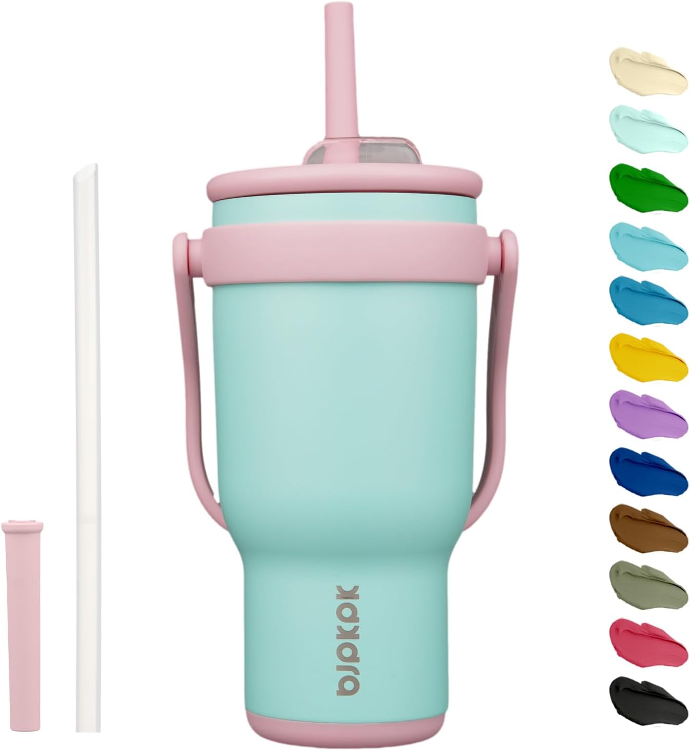 14 oz Insulated Water Bottle with Handle & Straw, Stainless Steel | Double Wall Vacuum, Leak Proof, Sweatproof, Wide Mouth, BPA Free, Dishwasher Safe, Keeps Cold/Hot, Travel, Green