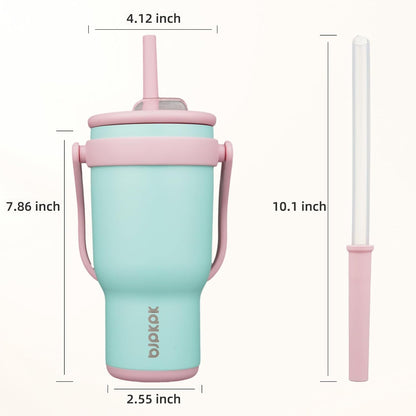 14 oz Insulated Water Bottle with Handle & Straw, Stainless Steel | Double Wall Vacuum, Leak Proof, Sweatproof, Wide Mouth, BPA Free, Dishwasher Safe, Keeps Cold/Hot, Travel, Green