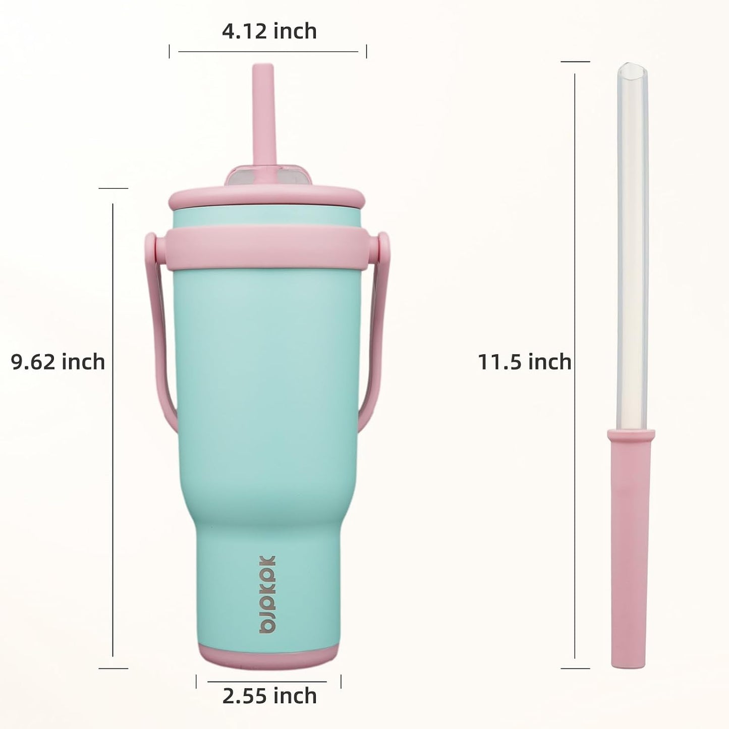 14 oz Insulated Water Bottle with Handle & Straw, Stainless Steel | Double Wall Vacuum, Leak Proof, Sweatproof, Wide Mouth, BPA Free, Dishwasher Safe, Keeps Cold/Hot, Travel, Green