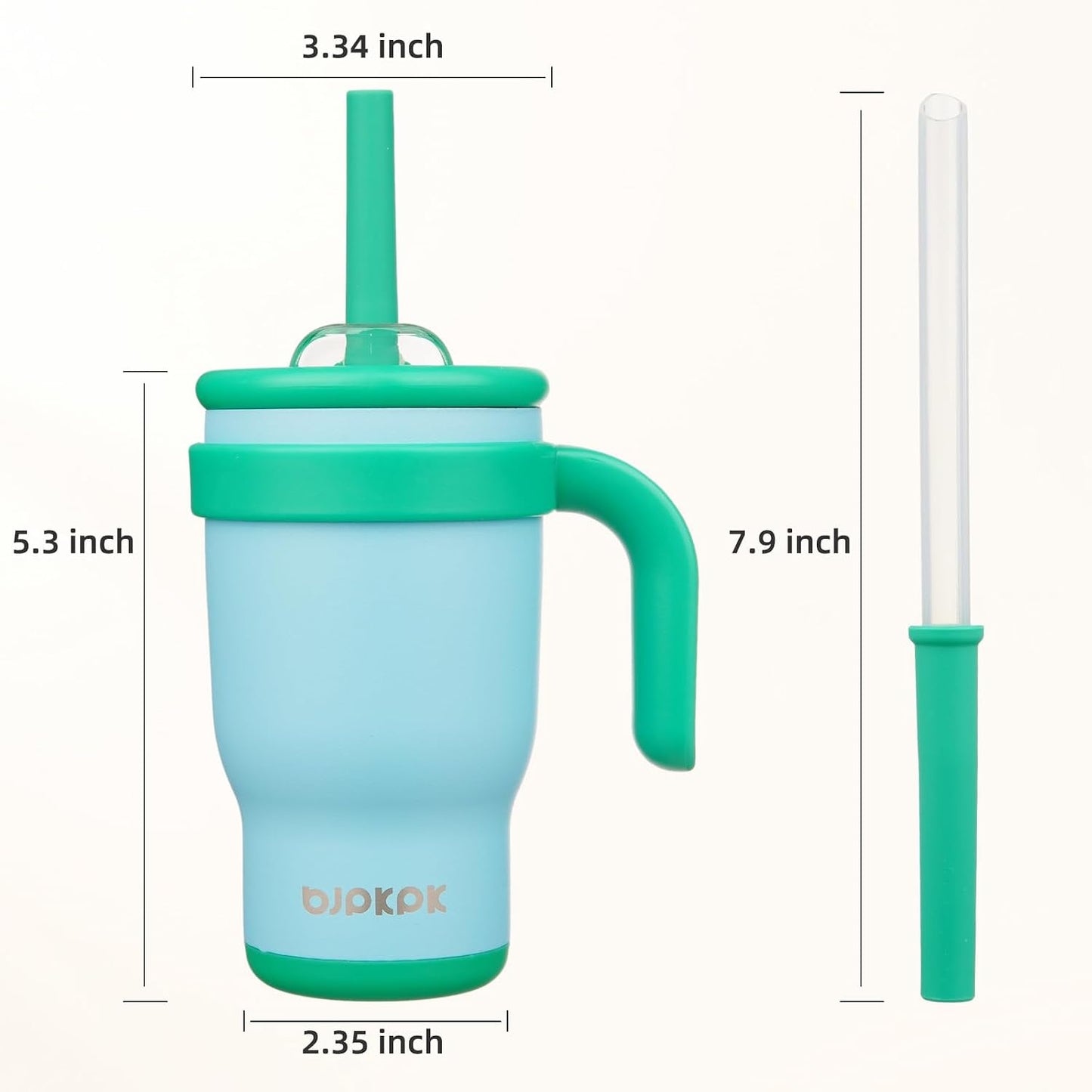 14 oz Insulated Water Bottle with Handle & Straw, Stainless Steel | Double Wall Vacuum, Leak Proof, Sweatproof, Wide Mouth, BPA Free, Dishwasher Safe, Keeps Cold/Hot, Travel, Green