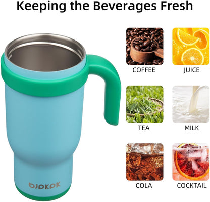 14 oz Insulated Water Bottle with Handle & Straw, Stainless Steel | Double Wall Vacuum, Leak Proof, Sweatproof, Wide Mouth, BPA Free, Dishwasher Safe, Keeps Cold/Hot, Travel, Green