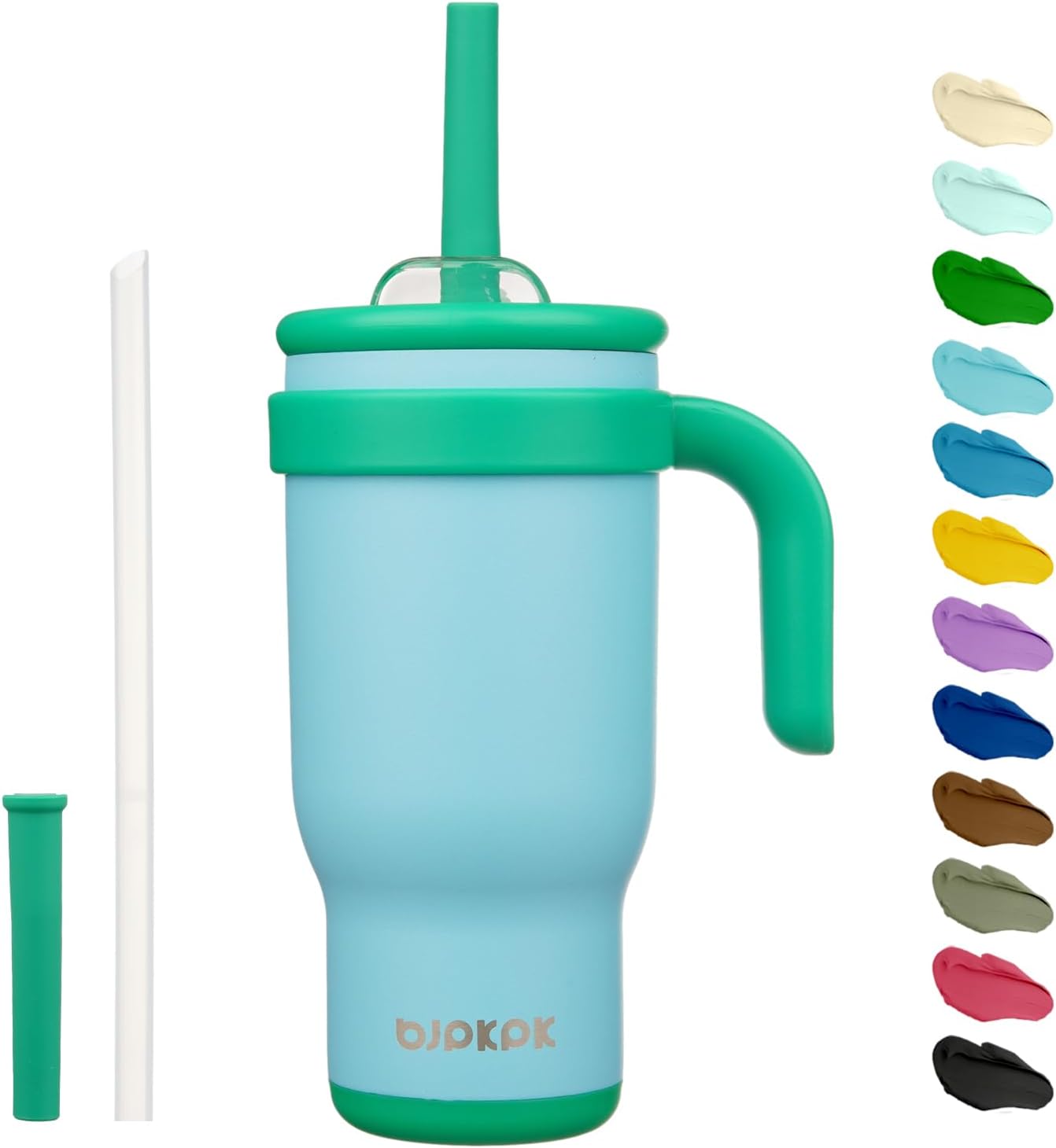 14 oz Insulated Water Bottle with Handle & Straw, Stainless Steel | Double Wall Vacuum, Leak Proof, Sweatproof, Wide Mouth, BPA Free, Dishwasher Safe, Keeps Cold/Hot, Travel, Green