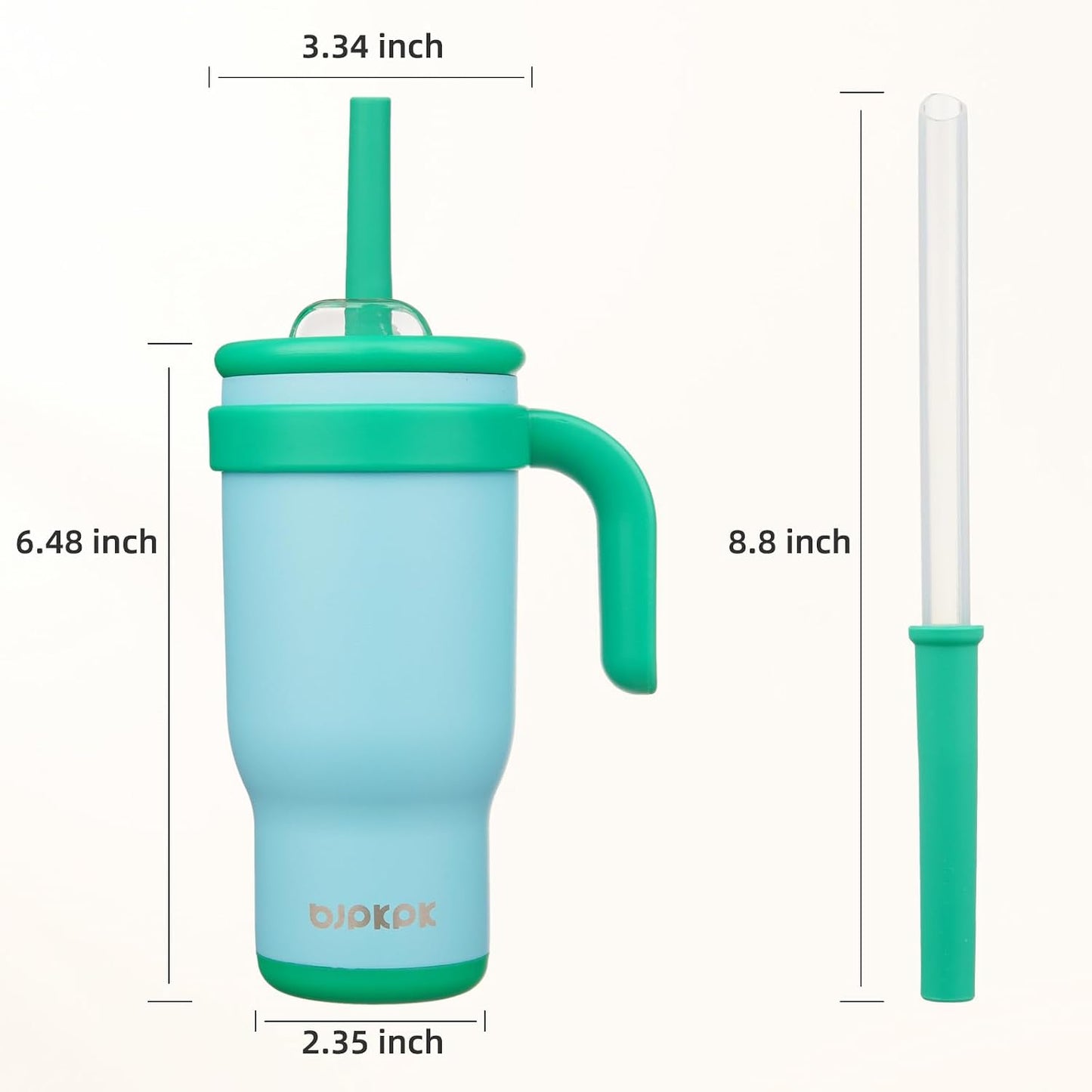 14 oz Insulated Water Bottle with Handle & Straw, Stainless Steel | Double Wall Vacuum, Leak Proof, Sweatproof, Wide Mouth, BPA Free, Dishwasher Safe, Keeps Cold/Hot, Travel, Green
