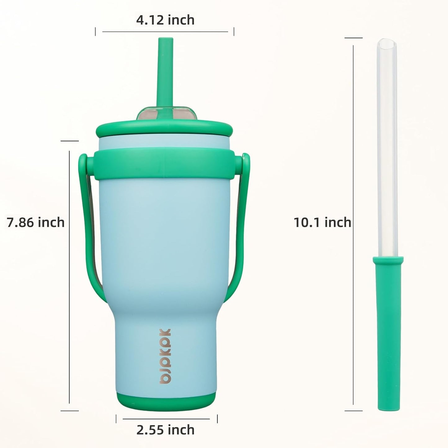 14 oz Insulated Water Bottle with Handle & Straw, Stainless Steel | Double Wall Vacuum, Leak Proof, Sweatproof, Wide Mouth, BPA Free, Dishwasher Safe, Keeps Cold/Hot, Travel, Green