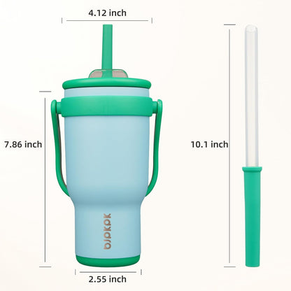 14 oz Insulated Water Bottle with Handle & Straw, Stainless Steel | Double Wall Vacuum, Leak Proof, Sweatproof, Wide Mouth, BPA Free, Dishwasher Safe, Keeps Cold/Hot, Travel, Green